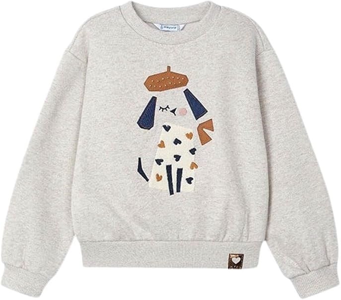 Mayoral Kız Çocuk Köpek Nakışlı %100 Pamuklu Sweatshirt 2-10 Yaş BEJ