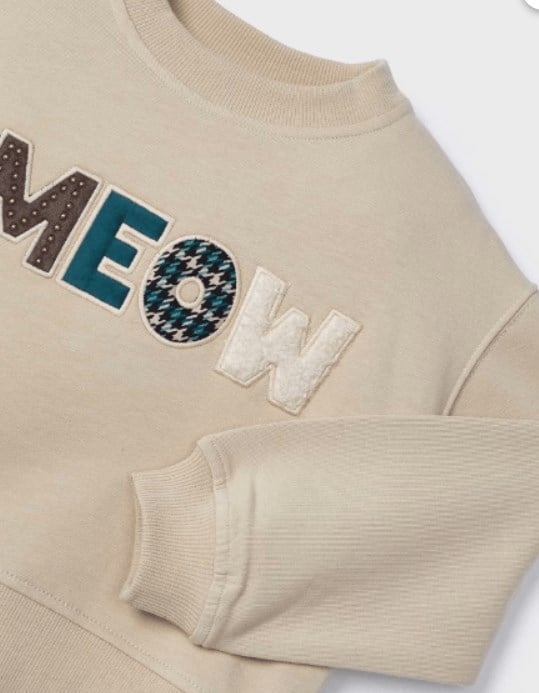 Mayoral Kız Çocuk Meow Baskı Sweatshirt 2-10 Yaş KREM