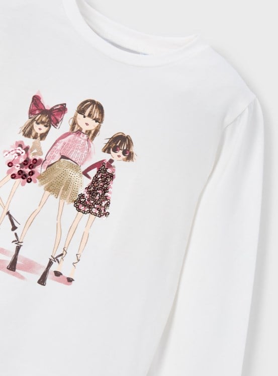 Mayoral Kız Çocuk Payet Baskı Uzun Kol Tişört 2-10 Yaş KREM