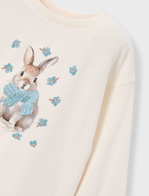 Mayoral Kız Çocuk Tavşan Baskı Uzun Kollu Basıc Tişört 2-10 Yaş MAKYATO