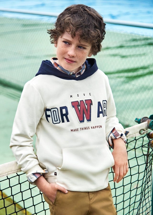Mayoral Nukutavake Erkek Çocuk Beyaz Kapüşonlu Sweatshirt 8-18 Yaş BEYAZ