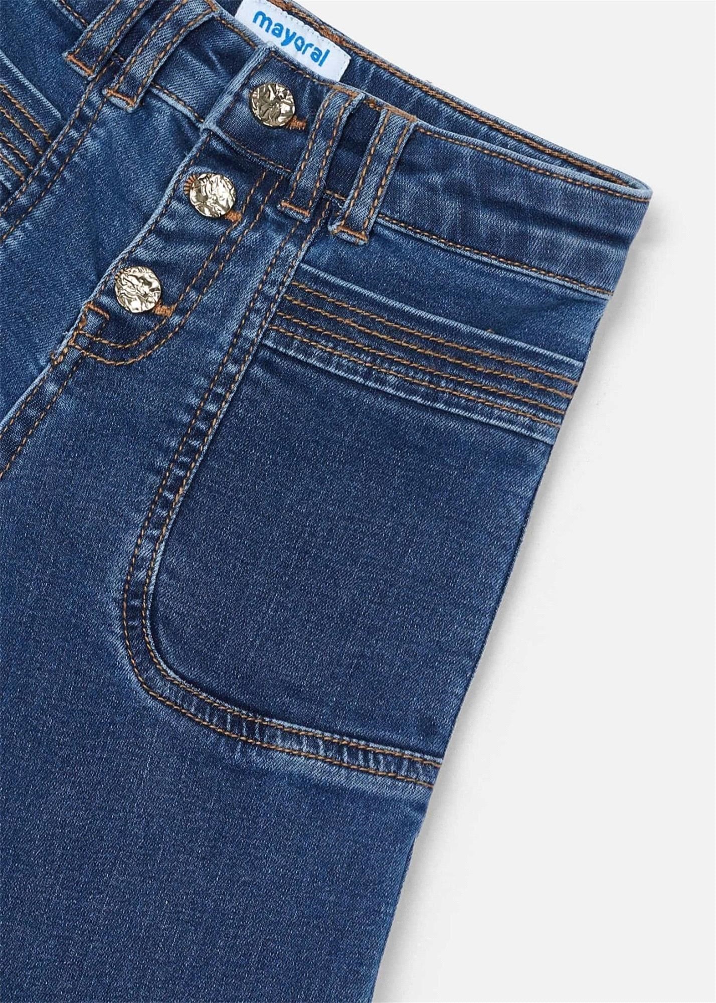 Mayoral Önü Düğmeli Yüksek Bel Geniş Paça Denim Kız Çocuk Kot Pantolon 2-10 Yaş LACİVERT