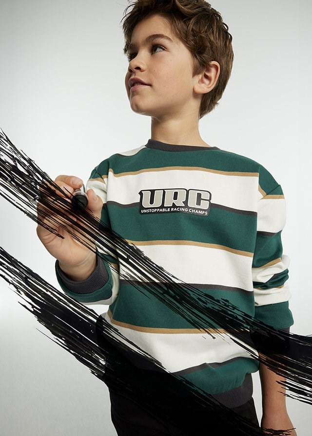 Mayoralı Erkek Çocuk URC Baskılk Çizgili İnterlok Sweatshirt 8-18 Yaş YEŞİL
