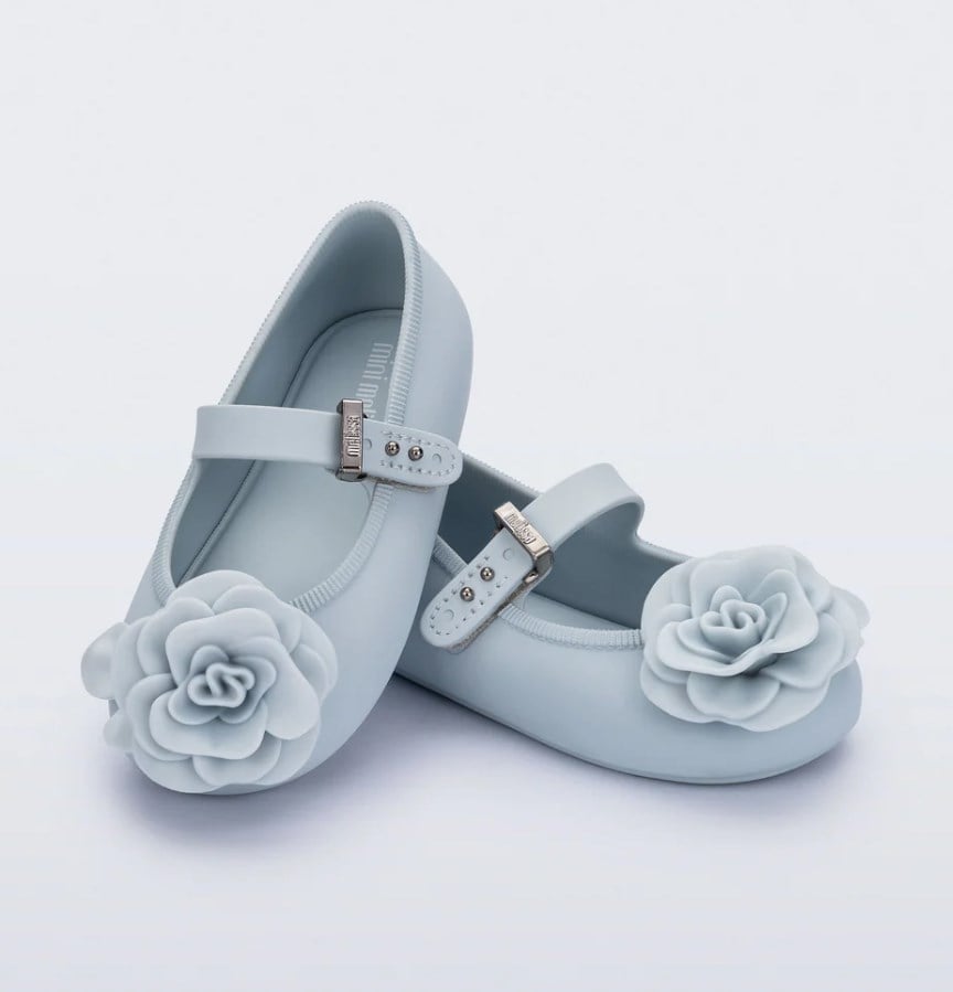 Mini Melissa Kız Çocuk Çiçek Kabartmalı Kokulu Bantlı Babet 22-30 MAVİ