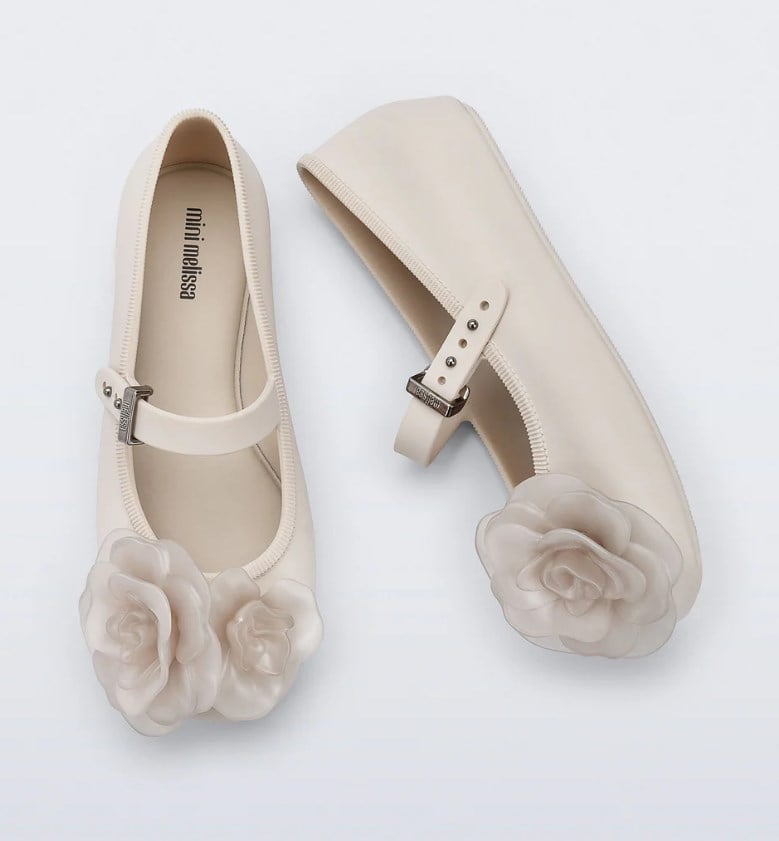 Mini Melissa Kız Çocuk Çiçek Kabartmalı Kokulu Bantlı Babet 31-35 BEJ