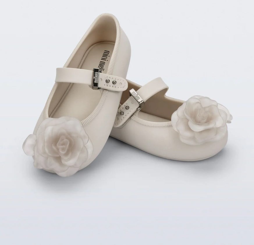 Mini Melissa Kız Çocuk Çiçek Kabartmalı Kokulu Bantlı Babet 22-30 BEJ