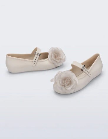 Mini Melissa Kız Çocuk Çiçek Kabartmalı Kokulu Bantlı Babet 31-35 BEJ