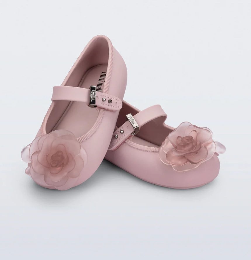 Mini Melissa Kız Çocuk Çiçek Kabartmalı Kokulu Bantlı Babet 22-30 PEMBE