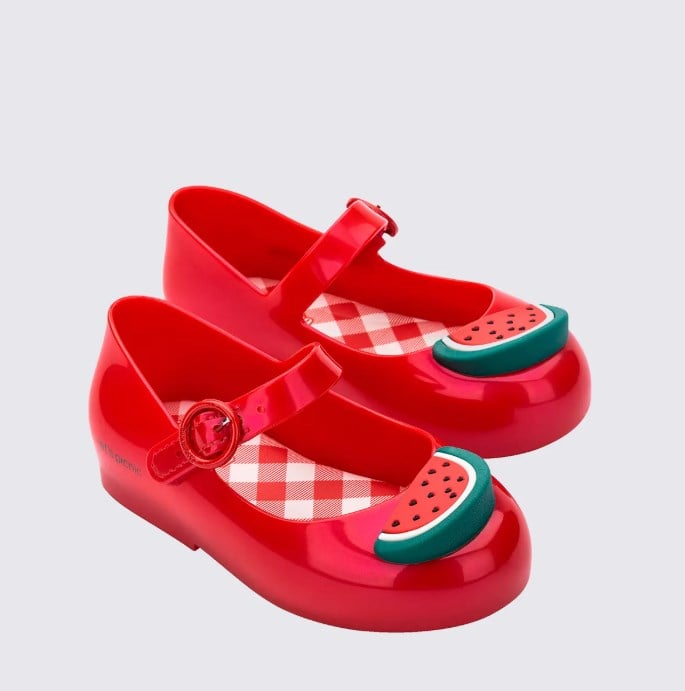Mini Melissa Kız Çocuk Karpuz Kabartmalı Kokulu Bantlı Babet 22-30 KIRMIZI