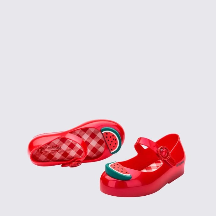Mini Melissa Kız Çocuk Karpuz Kabartmalı Kokulu Bantlı Babet 22-30 KIRMIZI