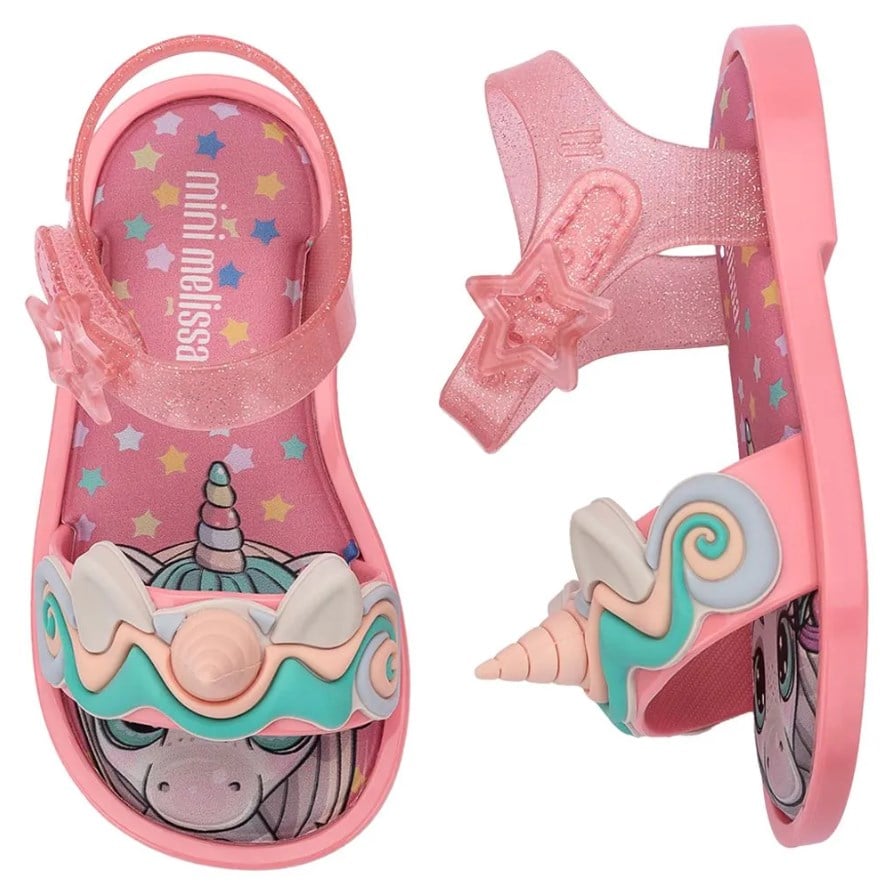 Mini Melissa Kız Çocuk Unicorn Baskı Bantlı Sandalet 22-30 PEMBE