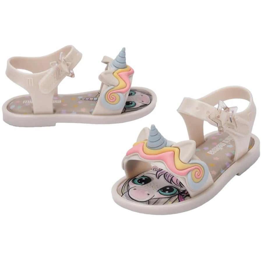 Mini Melissa Kız Çocuk Unicorn Baskı Bantlı Sandalet 22-30 BEJ