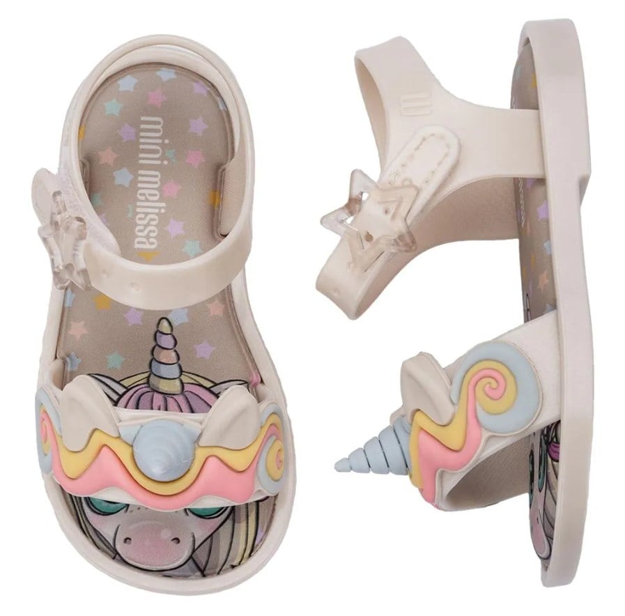 Mini Melissa Kız Çocuk Unicorn Baskı Bantlı Sandalet 22-30 BEJ
