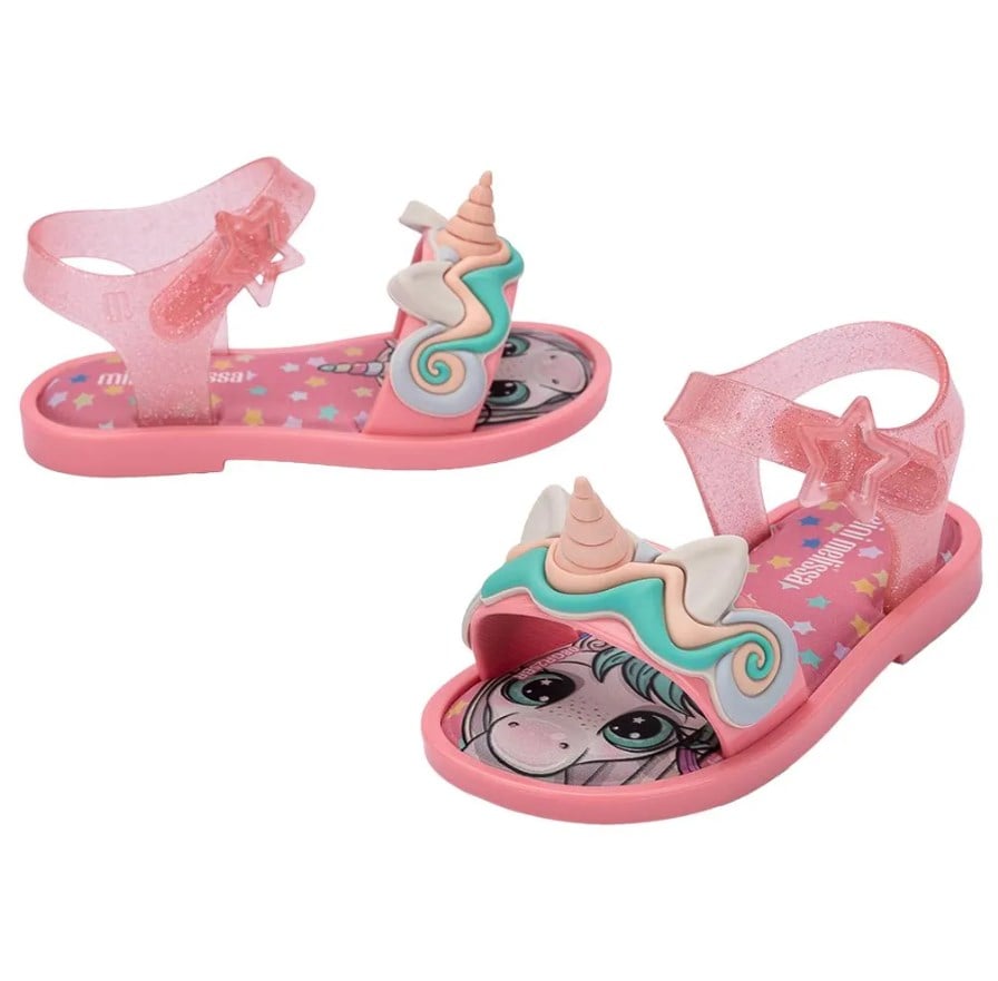 Mini Melissa Kız Çocuk Unicorn Baskı Bantlı Sandalet 22-30 PEMBE