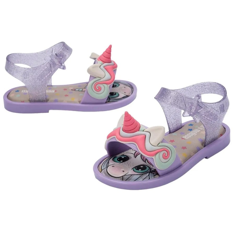 Mini Melissa Kız Çocuk Unicorn Baskı Bantlı Sandalet 22-30 LİLA