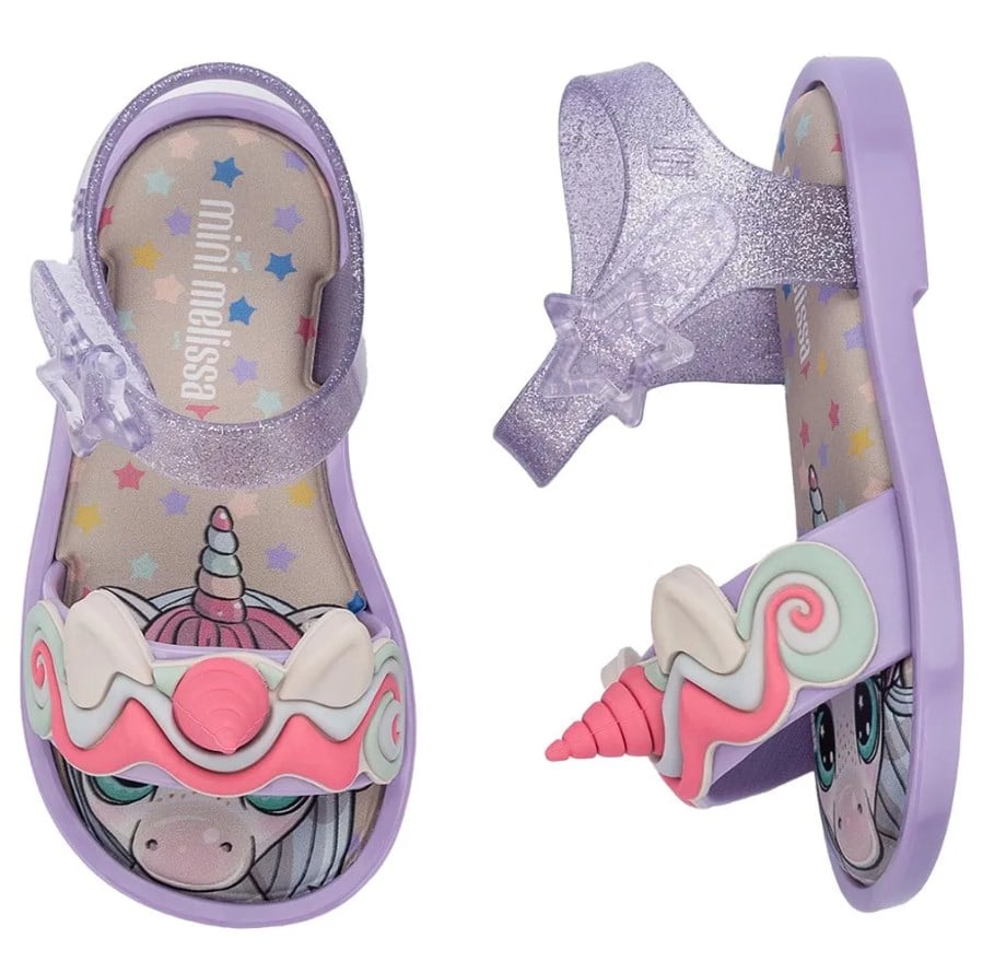 Mini Melissa Kız Çocuk Unicorn Baskı Bantlı Sandalet 22-30 LİLA