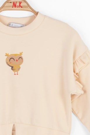 Nk Kız Bebek Baykuş Detaylı Sweatshirt 9 Ay 4 Yaş KREM