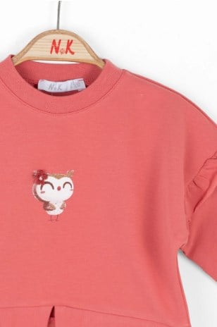 Nk Kız Bebek Baykuş Detaylı Sweatshirt 9 Ay 4 Yaş CORAL
