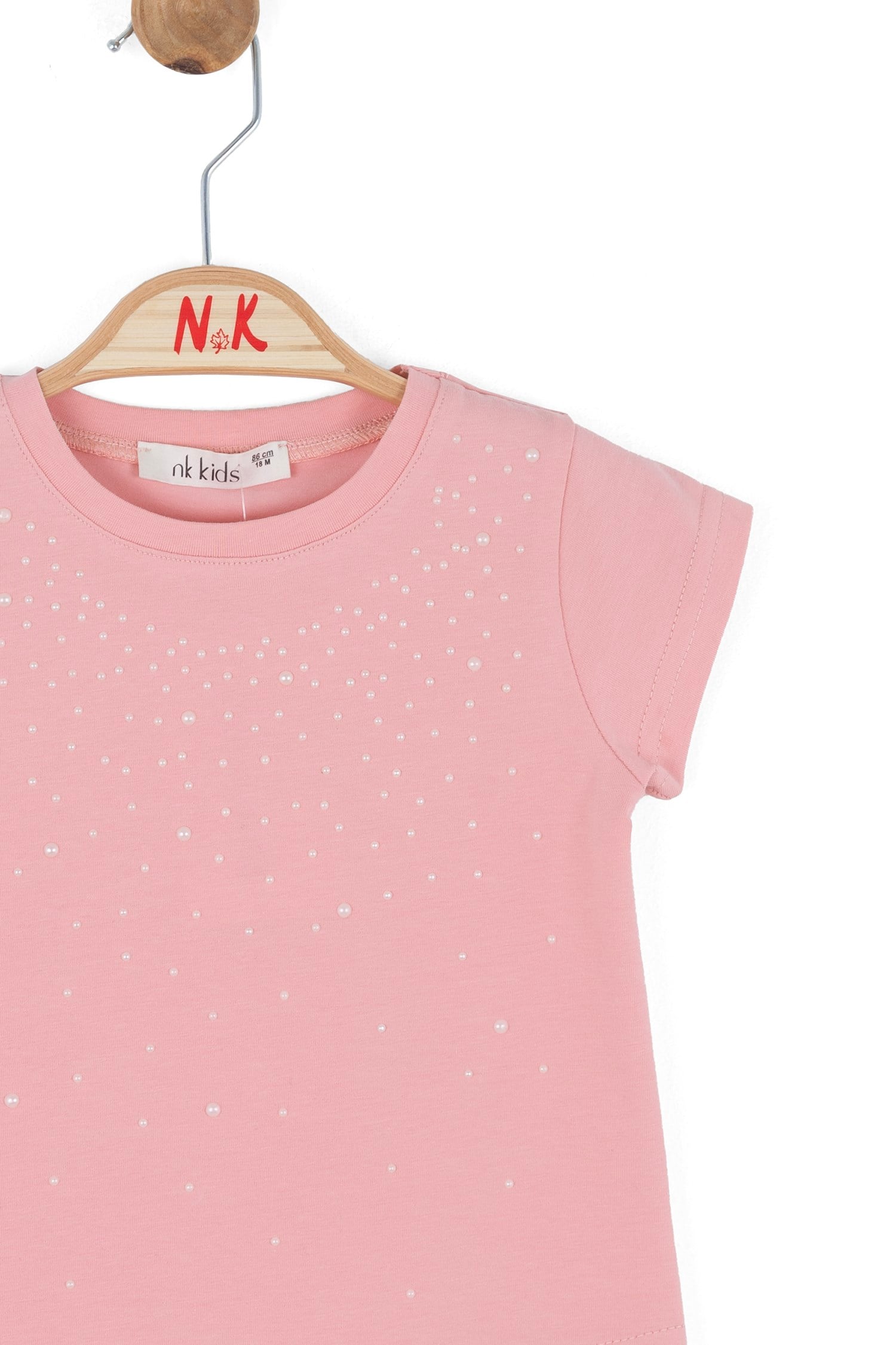 Nk Kız Bebek Pearl İnci Detaylı Pamuklu Tişört 1-4 Yaş PEMBE