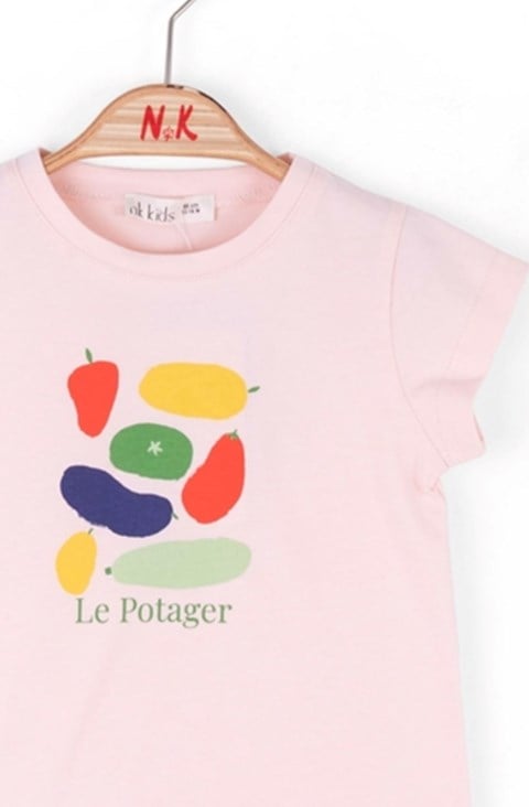 NK Kız Bebek Potager Meyve Sebze Baskılı %100 Pamuklu Tişört 1-4 Yaş PEMBE
