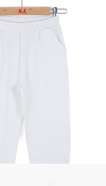 NK Kız Çocuk Beli Lastikli Beyaz Keten Karışımlı Pantolon 4-8 Yaş BEYAZ