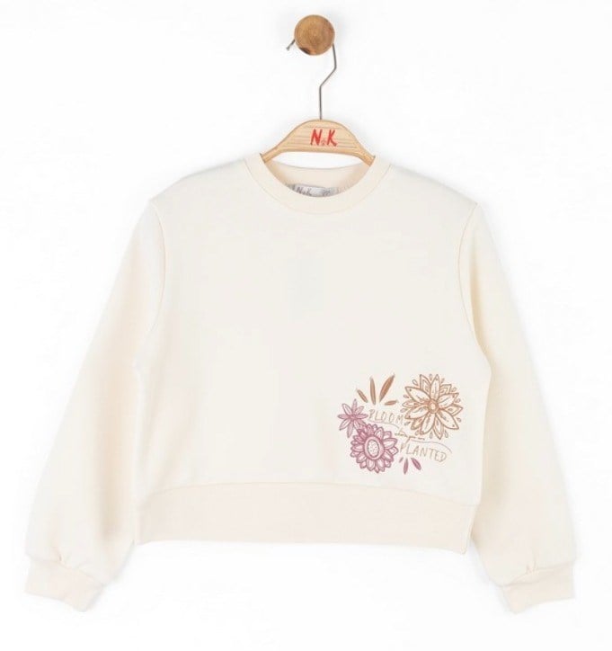 Nk Kız Çocuk Çiçek Baskılı Sweat 4-8 Yaş KREM