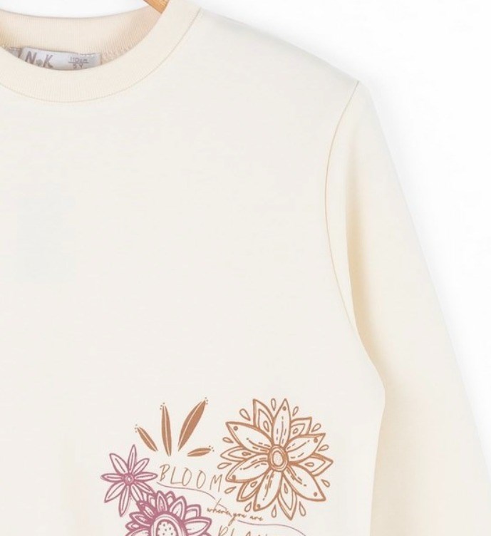 Nk Kız Çocuk Çiçek Baskılı Sweat 4-8 Yaş KREM