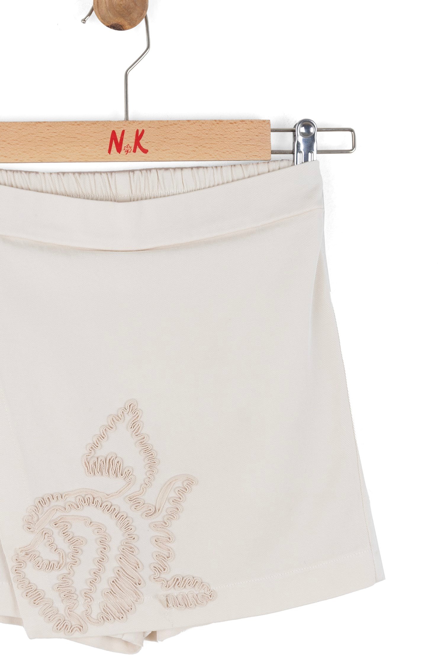 Nk Kız Çocuk Çiçek Nakışlı Beli Lastikli Şort Etek 4-8 Yaş KREM