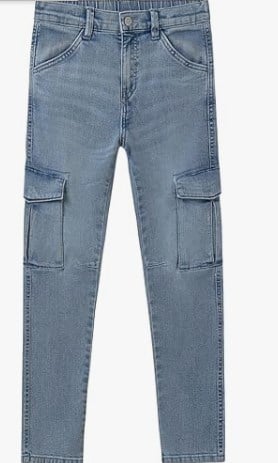 Nukutavake Erkek Çocuk Kargo Cepli Kot Pantolon 10-16 Yaş MAVİ