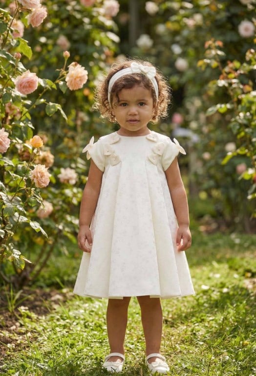 Pamina Kız Bebek  Kalp Desenli  Elbise ve Saç Bandı 6-24 AY EKRU