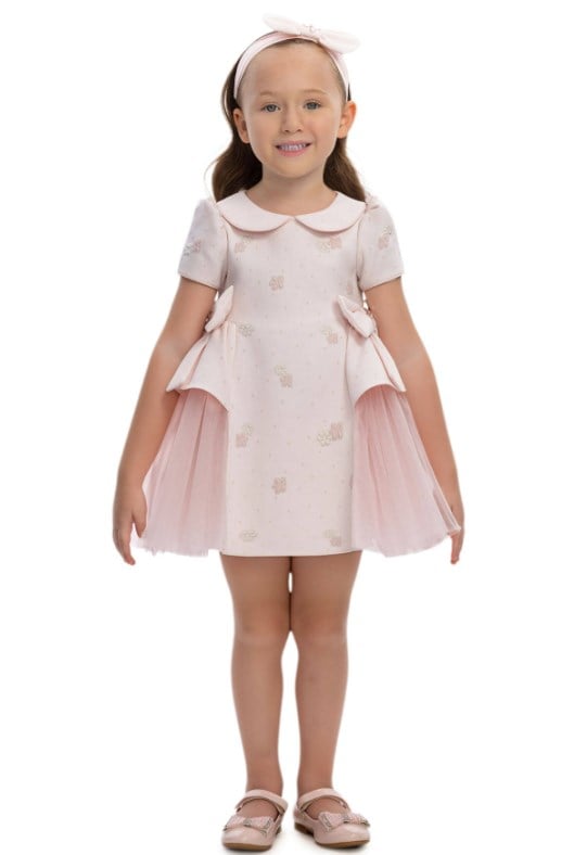Pamina Kız Bebek  Tül Fiyonklu Abiye Elbisesi 6-24 AY PUDRA