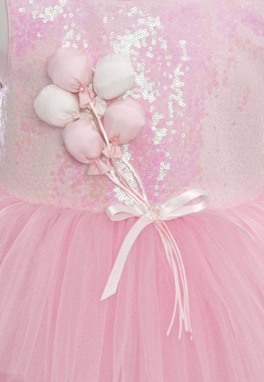 Pamina Kız Çocuk Balon Detaylı Abiye Elbise 3-7 Yaş PEMBE