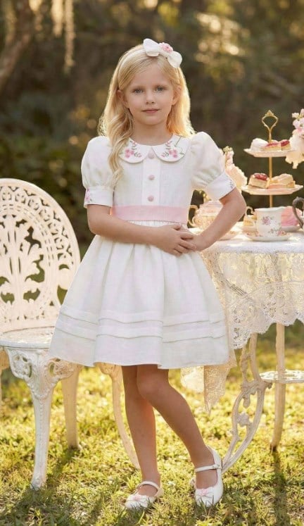 Pamina Kız Çocuk Nakış Detaylı Elbise 3-7 Yaş BEYAZ