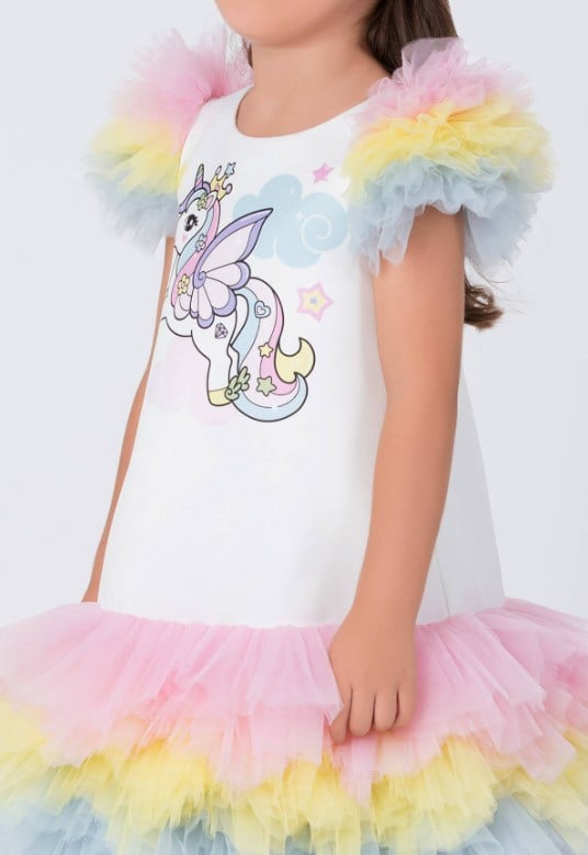 Pamina Kız Çocuk Unicorn Abiye Elbise 3-7 Yaş RENKLİ