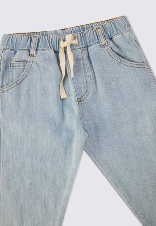 Panço Erkek Bebek Bağcıklı Lastkli Bel Denim Pantolon 0-4 Yaş MAVİ
