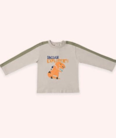 Panço Erkek Bebek Dinazor Baskılı Uzun Kollu Sweatshirt 0-3 Yaş BEJ