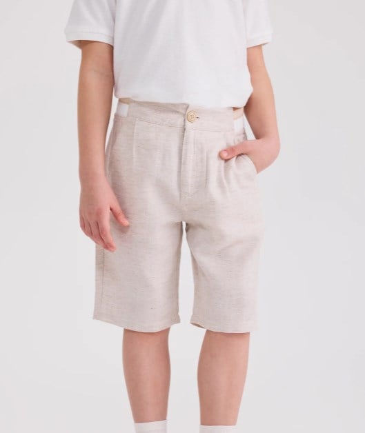 Panço Erkek Çocuk Basic Beli Lastikli  Şort 5-12 Yaş BEJ