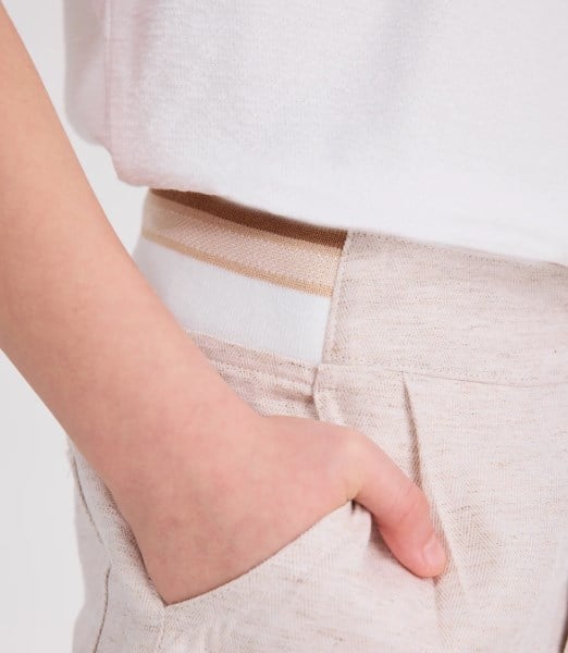 Panço Erkek Çocuk Basic Beli Lastikli  Şort 5-12 Yaş BEJ