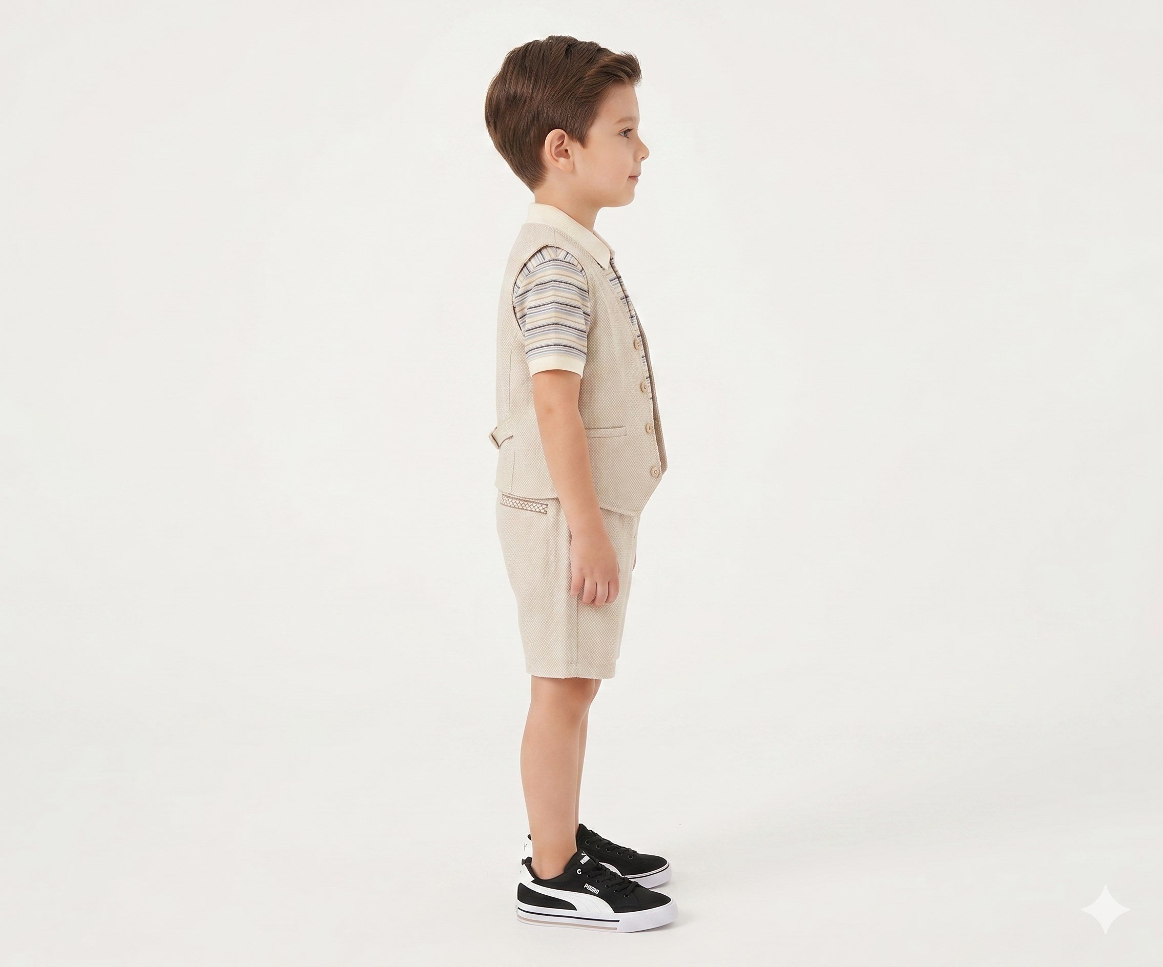 Panço Erkek Çocuk Basic Beli Lastikli  Şort 5-12 Yaş BEJ