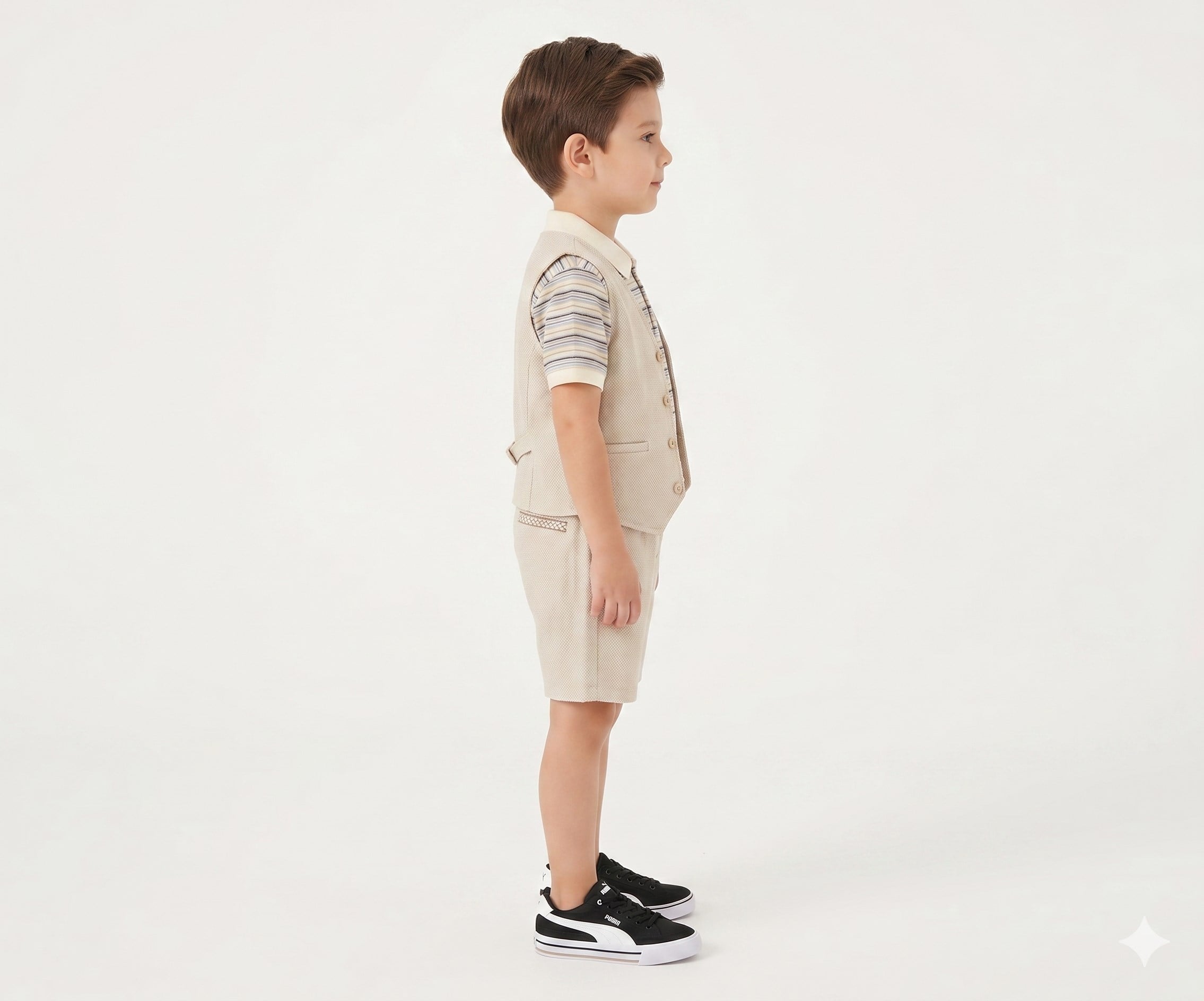 Panço Erkek Çocuk Basic Beli Lastikli  Şort 5-12 Yaş BEJ