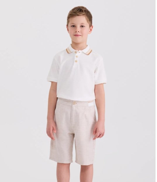 Panço Erkek Çocuk Basic Beli Lastikli  Şort 5-12 Yaş BEJ