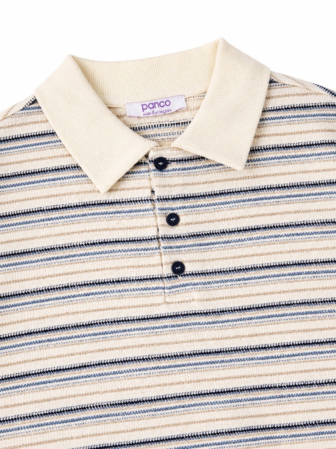 Panço Erkek Çocuk Çizgili Polo Yaka Pamuklu Tişört 6-12 Yaş EKRU