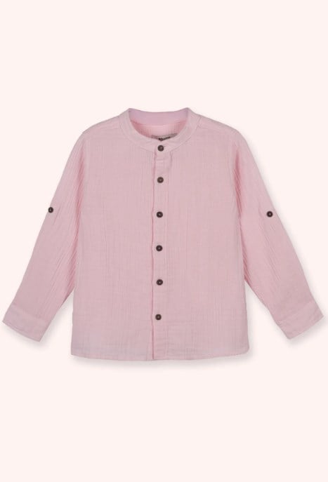 Panço Erkek Çocuk Dokulu Kumaş Baskısız Uzun Kollu Gömlek 5-12 Yaş PEMBE