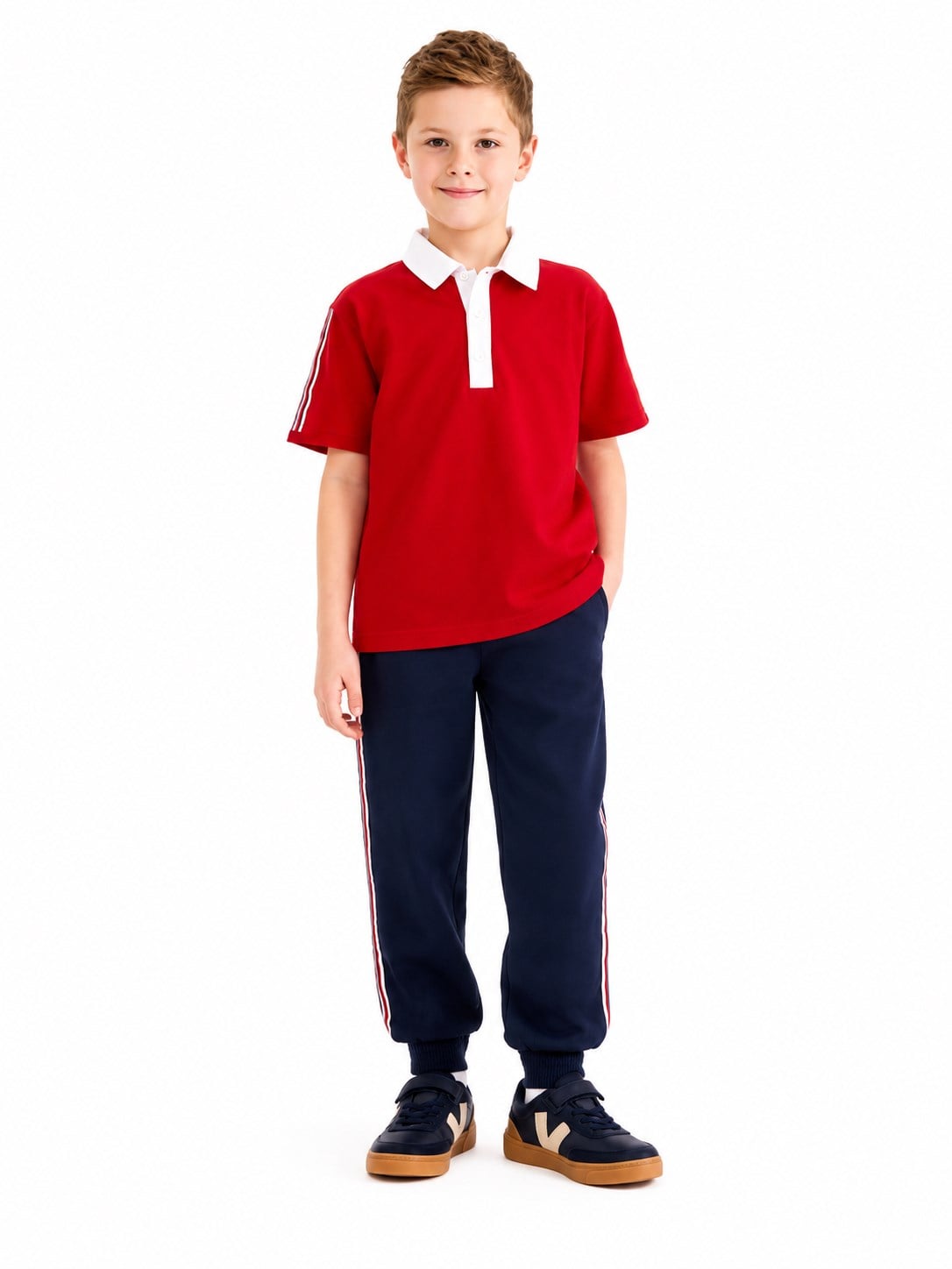 Panço Erkek Çocuk Kırmızı Polo Yaka Kısa Kollu Tişört 4-12 Yaş KIRMIZI