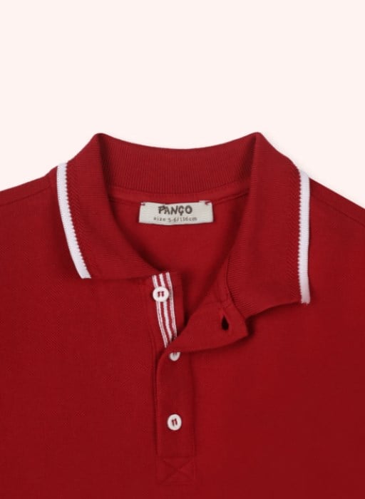 Panço Erkek Çocuk Polo Yaka Düğmeli Kısa Kollu Tişört 3-12 Yaş KIRMIZI