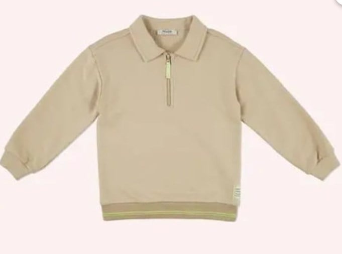 Panço Erkek Çocuk Polo Yaka Fermuarlı Sweatshirt 3-13 Yaş BEJ
