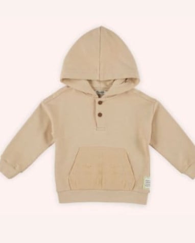 Panço Erkek Çocuk Uzun Kollu Kapüşonlu Kanguru Cepli Sweatshirt 0-3 Yaş BEJ