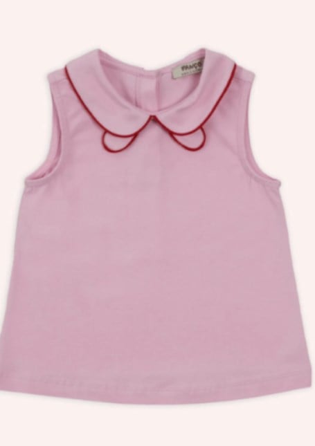 Panço Kız Bebek Bebe Yaka Çizgi Detay Kolsuz Bluz 0-5 Yaş PEMBE