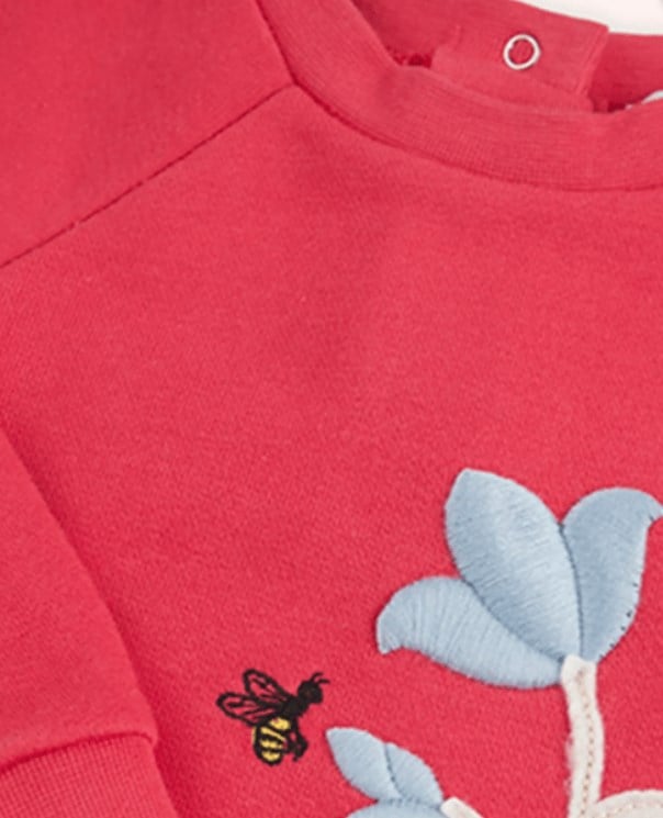 Panço Kız Bebek Bebek Bisiklet Yaka Uzun Kollu Ön Yüzünde Çiçek Baskı Detay Sweatshirt 0 -3 Yaş KIRMIZI