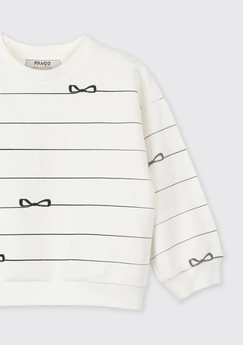 Panço Kız Bebek Çizgili Ve Fiyonk Detaylı Sweatshirt 0-5 Yaş EKRU